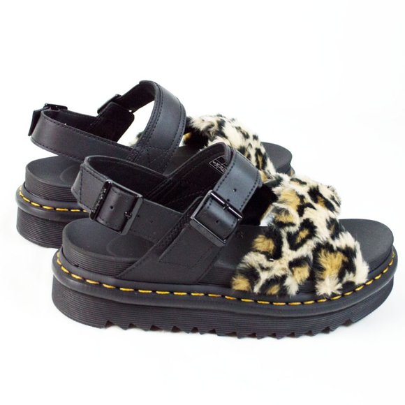 Dr. Martins Voss Fluffy Faux Fur Leather Sandals 8 - Picture 9 of 12